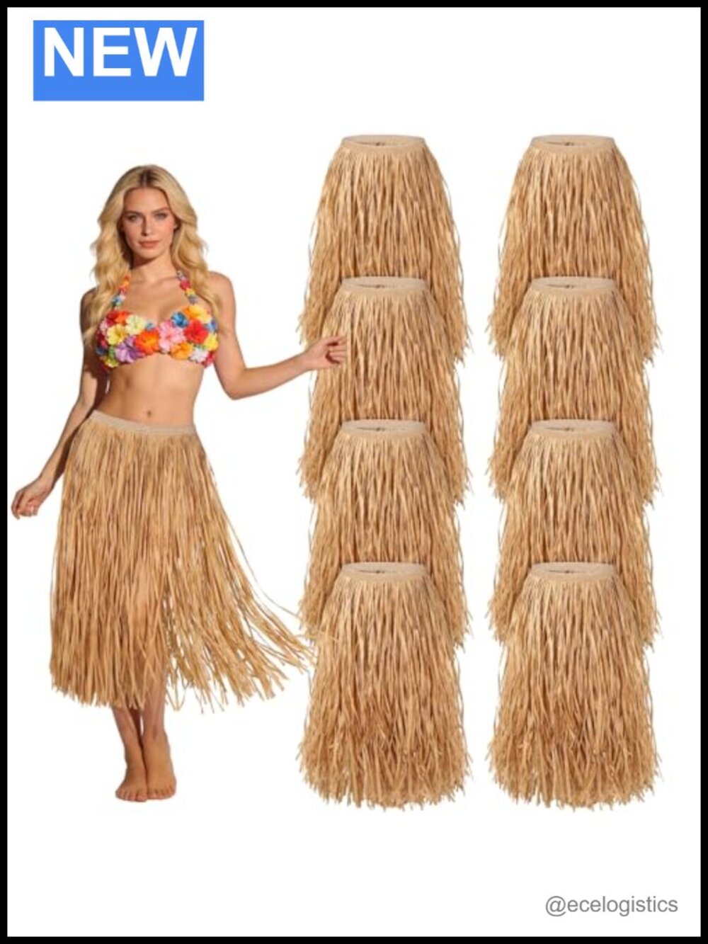 Natural Raffia Hawaiian Grass Skirt for Luau Beach Party Costume Adults
